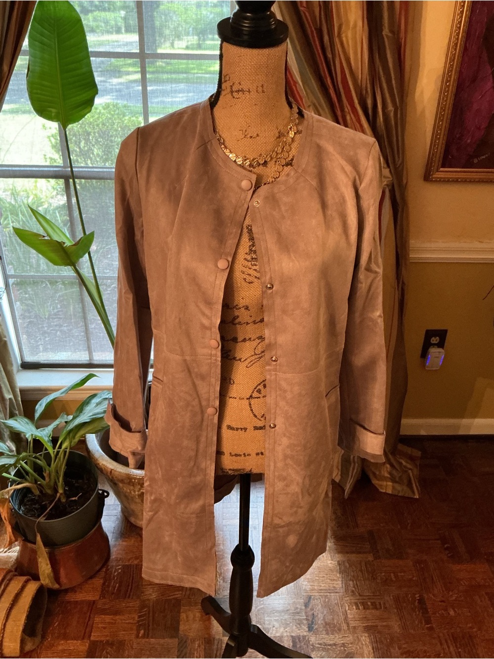 BLVD Gray Long Suede Trench Coat